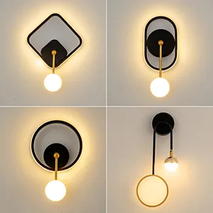 Lámpara de pared LED de hierro negro y dorado para uso en el hogar, luz decorativa para dormitorio, cabecera, péndulo, superventas
