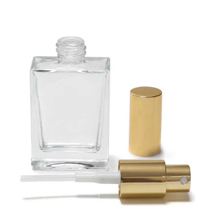 Botol semprot kaca untuk parfum, mewah 30 ml 50ml 100 ml bahu datar persegi bening parfum atomizer kabut halus 30 ml 100 ml