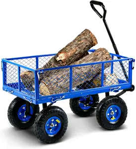 Ağır çim/bahçe yardımcı malzeme arabası/vagon çıkarılabilir yan mesh, 400 lbs, mavi