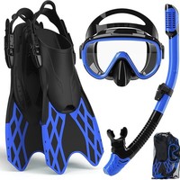 Ensemble de plongée quatre pièces en verre trempé et silicone pour adultes, transfrontalier, avec masque panoramique anti-buée, tuba entièrement étanche et plongeurs, et sac de rangement