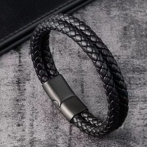 Bracelet en cuir marron foncé tressé avec fermoir magnétique, bijou de mode pour homme, cadeau - Product Image 3