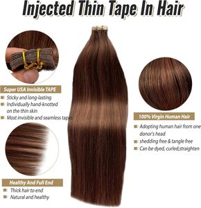 Balayage marrone medio e <span class=keywords><strong>ramato</strong></span> nastro naturale per la trama della pelle Remy in extension per <span class=keywords><strong>capelli</strong></span> extension <span class=keywords><strong>capelli</strong></span> umani <span class=keywords><strong>capelli</strong></span> malisi - Product Image 3