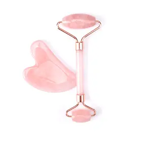 Outil de massage pour la peau naturelle, produit de marque personnalisé, rouleau en quartz rose, jade pour le visage, avec boîte de vente en gros