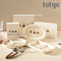 Assiette de table en porcelaine émaillée à motif de dessin animé mignon, haute valeur esthétique, vaisselle domestique, assiette compartimentée, compatible micro-ondes, émaillée