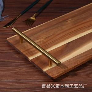 Bandeja de Servir de Madera de Acacia con Asas de Metal, Diseño de Rayas, Color Quemado, para Café y Té en Hoteles - Product Image 4