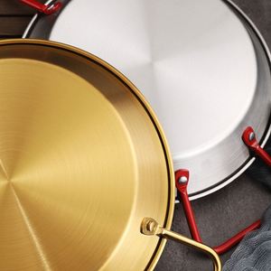 Factory Korean Restaurants Gold Spanish Paella <b>Pan</b> Silver Stainless Steel Paella Frying Cooking <b>Pan</b> Seafood Pot for Restaurant - Product Image 4