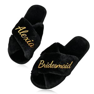 Pantuflas de Moda Personalizadas con Letras Brillantes, Diseño Cruzado, Piel Sintética, Punta Abierta, Decoraciones, Regalo para Damas de Honor - Product Image 1