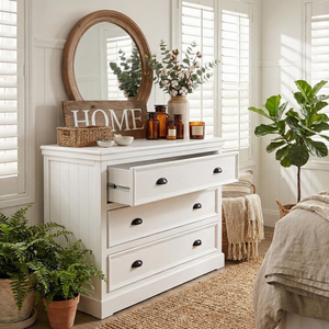 <span class=keywords><strong>Commode</strong></span> classique en bois blanc avec 3 grands tiroirs, coffre de rangement de style farmhouse pour chambre, entrée et chambre d'enfant - Product Image 1
