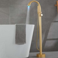 Robinet de baignoire sur pied en laiton noir à poignée unique, robinet de douche pour salle de bain à fixation au sol