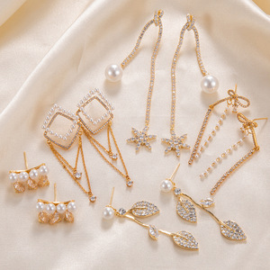 Pendientes de Perlas con Forma de Hoja Cuadrada y Borlas, con Incrustaciones de Circonia, Chapados en Oro de 18K, para Bodas, Mujeres, Grado AAA, Engaste de Bisel - Product Image 1