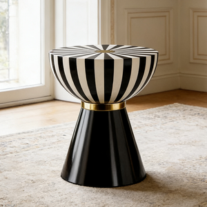 Mesa de Centro Moderna de Fibra de Vidrio, Diseño de Rayas Blancas y Negras, Redonda, para Sala de Estar, Hotel, Decoración del Hogar - Product Image 5