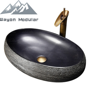 <span class=keywords><strong>อ่าง</strong></span>ล้างหน้าเซรามิคทรงรีลายหินสีดำสุดหรูจาก Wayon สำหรับห้องน้ำบ้านสไตล์โมเดิร์น - Product Image 4