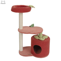 Arbre à chat multi-niveaux stable en forme de pomme, avec griffoir en sisal, condo semi-fermé pour chat, tour d'escalade en velours doux pour lapin, en carton