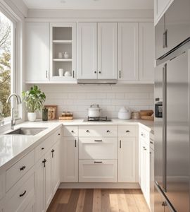 Mueble de Cocina con Acabado en Laca Blanca, Grano de Madera, Encimera de Cuarzo, Mármol, Fregadero de Cocina, Mueble de Madera - Product Image 6