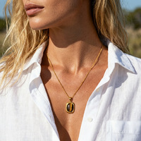 Collier pour femme en acier inoxydable avec pendentif œil de tigre, chaîne en bambou sportive, couleur or, luxe léger, inaltérable, chaîne de pull, modèle international