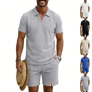 Ensemble décontracté <span class=keywords><strong>homme</strong></span> <span class=keywords><strong>été</strong></span> 2026 en 100 % polyester avec étiquette tissée, polo à manches courtes et short – Vêtements pour hommes - Product Image 1
