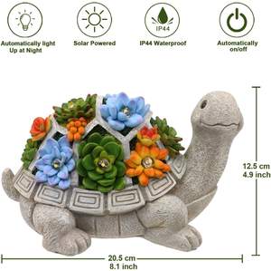 Oniya Solar Tuin Standbeeld Schildpad Beeldje Met Sappige En 7 Led Verlichting Voor Terras, Balkon, Tuin, gazon Ornament - Product Image 3