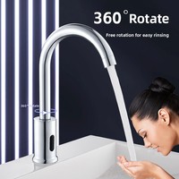 Robinet de cuisine intelligent à induction à col de cygne pour lavabo, entièrement automatique, infrarouge, rotation à 360°, pour lieux publics, à poser sur comptoir