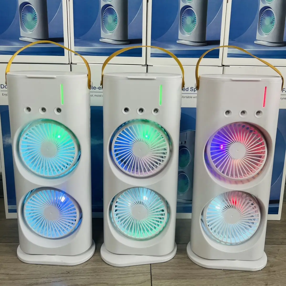 Wireless double fan with water cooler rechargeable mini air conditioner mini usb portable fan with humidifier