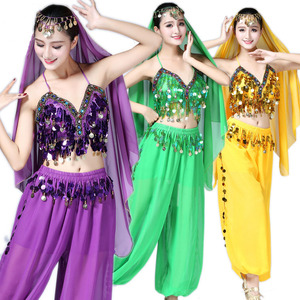 Haut à paillettes sexy pour femmes et pantalons à jambes larges Bollywood Halloween Performance Wear pour Costumes - Product Image 2