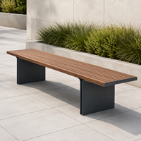 Banc de jardin moderne sans dossier, pieds de support plats en métal, assise longue en bois composite WPC pour jardin, place publique, aménagement paysager