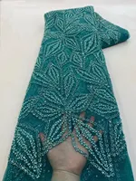 Tissu en dentelle perlée élégante faite à la main NI.AI, dentelle carrée de luxe, dentelle française de haute qualité, 100% polyester, robes de mariée