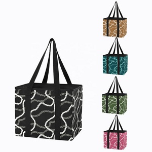 Hawaiian Pikake <b>Lei</b> Design Solid Foldable Storage Bins Reusable Grocery Bag Custom Large Shopping Box Tote with Two Handle - Product Image 1