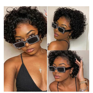 วิกผมสั้นหยิกฟูแบบบราซิลเลี่ยน เรมี่ แฮร์ สี HD ผลิตด้วยเครื่องจักร พร้อมผมเบบี้แฮร์ สำหรับ<span class=keywords><strong>ผู้หญิง</strong></span> ผมแท้ 100% - Product Image 2