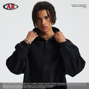 <span class=keywords><strong>Felpa</strong></span> <span class=keywords><strong>con</strong></span> Cappuccio Personalizzata da Uomo 370G, Trendy <span class=keywords><strong>con</strong></span> Doppia <span class=keywords><strong>Cerniera</strong></span>, Tinta Unita, Pesante, <span class=keywords><strong>con</strong></span> Giacca Cardigan e Tecnica di Lavaggio - Product Image 5