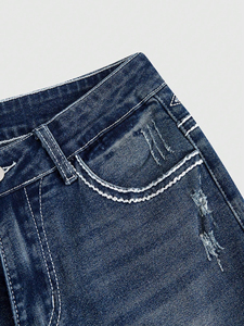 Jeans Ajustados de Pierna Ancha con Bordado de Alas Cruzadas de Estilo Grunge Punk Y2K Retro para Mujer - Product Image 4