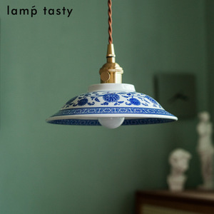 Lamp Tasty Blue And White Porcelain <b>Chandelier</b> E27 Single Head Round Pendant <b>Light</b> For Tea Room Kitchen Bedroom - Product Image 1