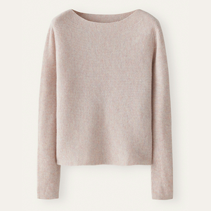 Pull à col bateau léger et merveilleusement doux tricoté en demi-cardigan horizontal Pull en pur cachemire pour femme - Product Image 1