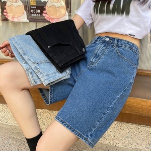 Shorts <span class=keywords><strong>en</strong></span> <span class=keywords><strong>jean</strong></span> pour femmes, style vintage streetwear, taille haute, coupe large et droite, couleur unie, pour l'été - Product Image 2
