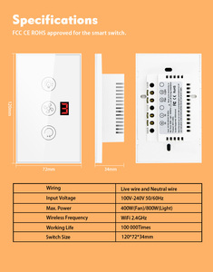 Interruttore del ventilatore da soffitto in vetro manomesso intelligente WIFI Standard US/AU - Product Image 6
