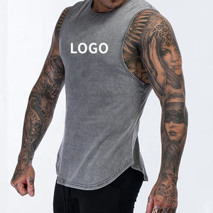 カスタムメンズフィットネス服ジムタンクトップコットンリブタンクトップノースリーブTシャツジムメンズウォッシュドタンクトップ - Product Image 1