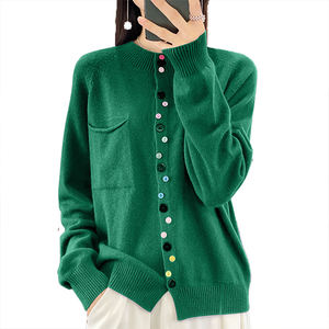 New Style Color Button Design Crew Neck Knitwear <b>Women</b> Fashion Loose Pullover Sweater <b>Warm</b> Cardigan Inner Wear <b>Top</b> - Product Image 2