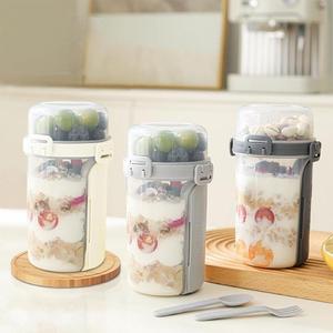 Boîte à salade et gobelet à déjeuner pliables en plastique PP de qualité alimentaire, double couche, moderne et portable, avec fourchette, lavable au lave-vaisselle, hermétique, pour l'école - Product Image 1