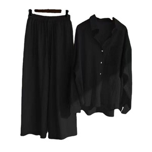 Abito in due pezzi da donna in cotone transfrontaliero retrò <span class=keywords><strong>primavera</strong></span> <span class=keywords><strong>estate</strong></span> <span class=keywords><strong>2023</strong></span> pantaloni larghi taglie forti camicia da donna straniera - Product Image 5