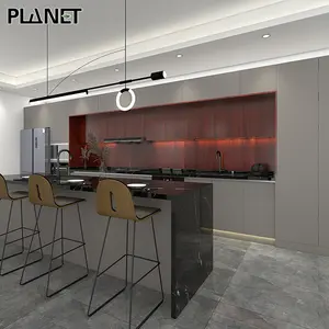 Manufaktur Dapur Teratas Desain Kabinet Dapur Aluminium Sederhana Bentuk L Pulau Gantung