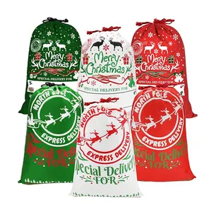 Hochwertige Werbe-Baumwoll-Weihnachts-String-Tasche Santa Bag Umwelt freundliche Kordelzug-Geschenkt üte mit individuellem Druck-Logo