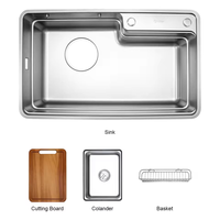 Évier de cuisine rectangulaire moderne fait main en acier inoxydable brossé à cuve unique avec installation sur comptoir, design multifonctionnel