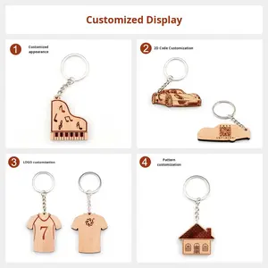 Porte-clés pendentif renne en bois gravé au laser accessoire d'arbre <span class=keywords><strong>de</strong></span> Noël porte-clés en bois bricolage créatif - Product Image 5