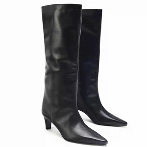 Suede Upper Long Booties Wide Fit Low Heels on Shoes Women's Pointed Toe Solid Knee High <b>Boots</b> - Product Image 6