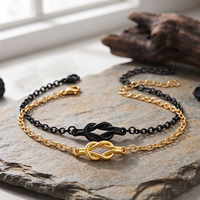 Ensemble de bracelets en acier inoxydable plaqué or 18 carats avec nœud d'amour, pendentif en alliage, bijoux assortis pour couple