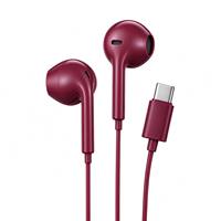 Écouteurs filaires semi intra-auriculaires de type C bordeaux, audio stéréo riche, pour tous les types de téléphones mobiles intelligents de type C