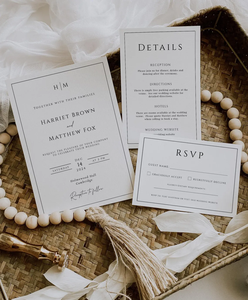 Modèle imprimable <span class=keywords><strong>d</strong></span>'invitation de mariage monogramme, suite <span class=keywords><strong>d</strong></span>'invitation de mariage simple avec code QR, invitation élégante Rsvp - Product Image 1