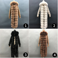 Janefur Offre Spéciale femmes décontracté fourrure Cardigan grande taille x-long à capuche chaud laine tricoté fourrure de renard garniture pull manteau