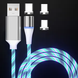 高品质发光二极管3合1磁性USB电缆C型快速充电3in1 USB电缆手机充电器电缆