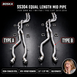 ท่อไอเสียกลางแบบยาวเท่ากัน Custom BOKSA SS304 สำหรับ BMW M3/M4 F80/F82 3.0T ปี 2014-2019 รถสปอร์ต ระบบท่อไอเสียสแตนเลส - Product Image 1