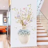도매 꽃 벽 스티커 꽃병 커버 냉장고 문 스티커 십대 방 장식 미적 벽 장식 3D 벽지 포스터